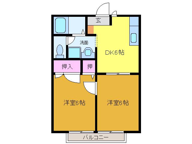 ディアス若宮(2DK/1階)の間取り写真