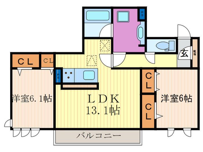 シェモワ A棟(2LDK/2階)の間取り写真