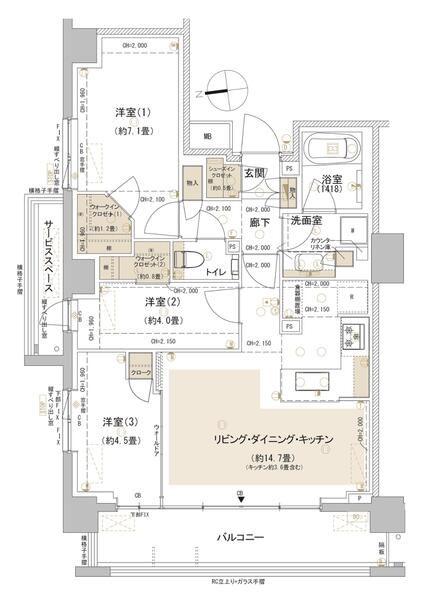パークホームズ東中野(3LDK/2階)の間取り写真