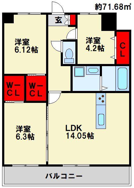 KSK南小倉コアプレイス(3LDK/10階)の間取り写真