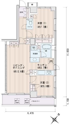 エスティメゾン豊洲レジデンス E棟(2LDK/3階)の間取り写真