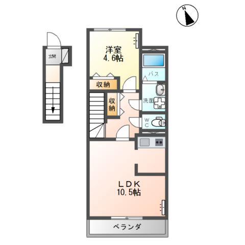 ハピネスII(1LDK/2階)の間取り写真