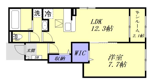 ドゥジェム(1LDK/1階)の間取り写真