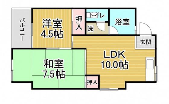 第1吉岡ビル(2LDK/4階)の間取り写真