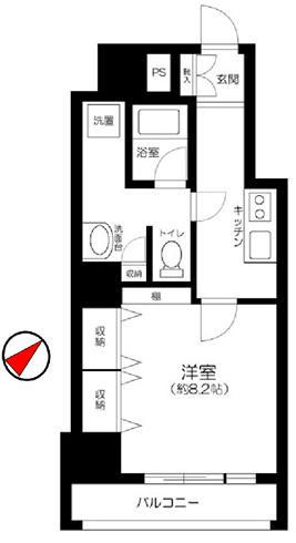 クローバー六本木(1K/4階)の間取り写真