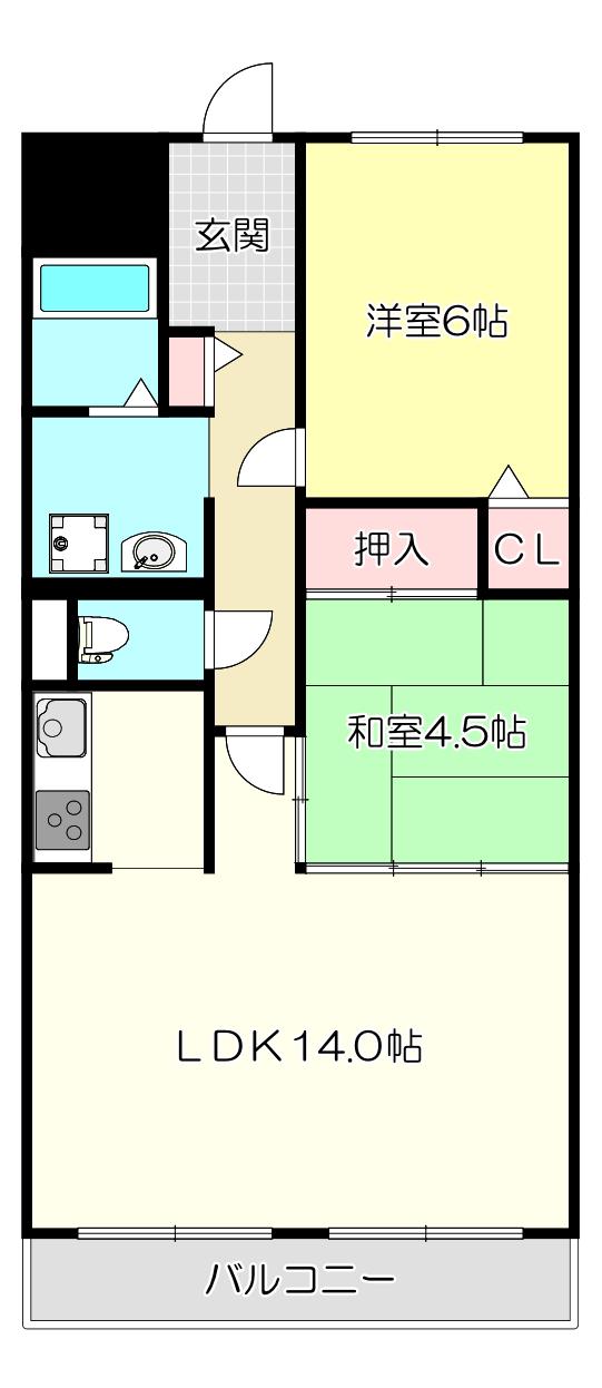 第2弥刀マンション(2LDK/2階)の間取り写真