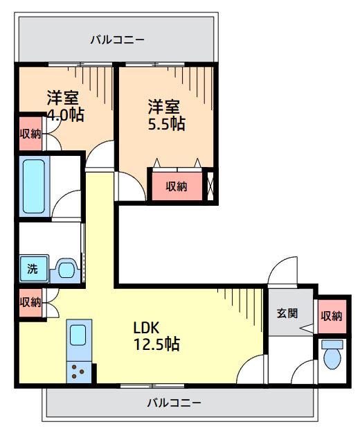 アジュガール成城南(2LDK/2階)の間取り写真
