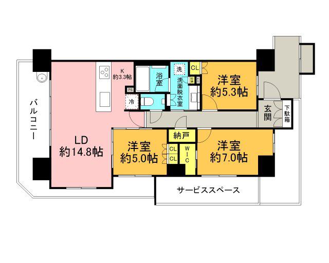 プラウド南千田東町テラス(3LDK/8階)の間取り写真
