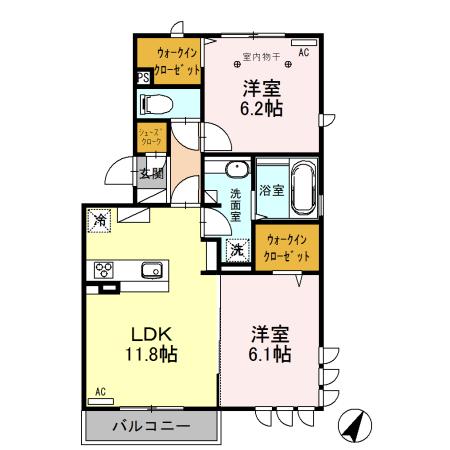 ロイジェントパークスレイクタウンII L(2LDK/2階)の間取り写真