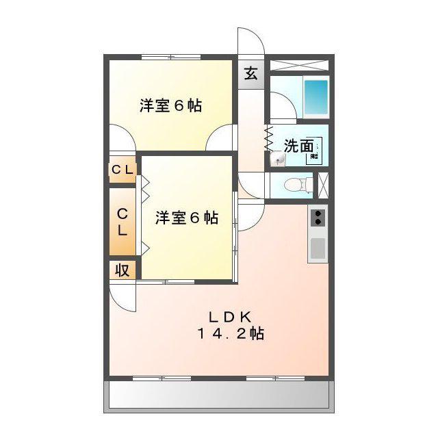 ドゥナーレ津新町(2LDK/1階)の間取り写真