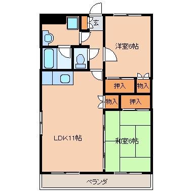 メゾン・ド・亜樹(2LDK/4階)の間取り写真