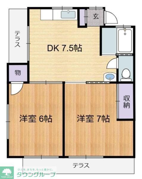ヴィラ・プルニエ(2DK/2階)の間取り写真