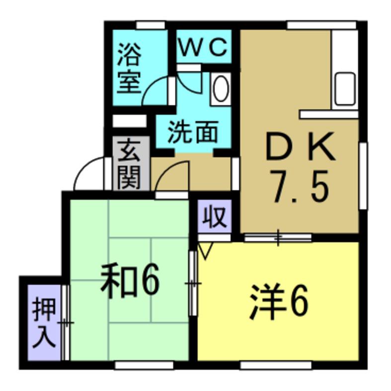 ゴールドハイツ D棟(2DK/1階)の間取り写真