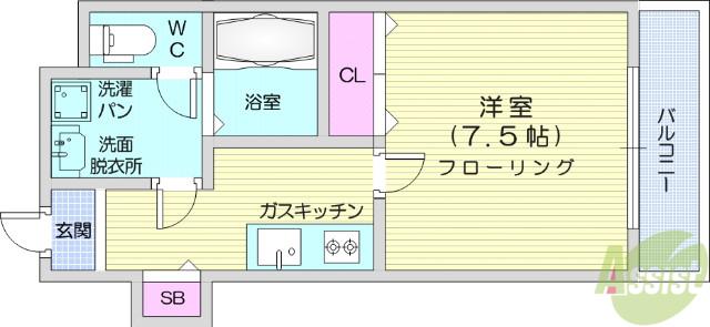 サンヒルズSSKⅡ(1K/4階)の間取り写真