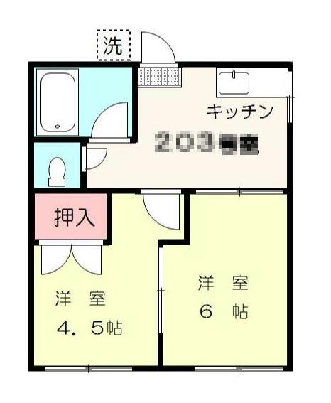 山桜ハイツ(2DK/2階)の間取り写真