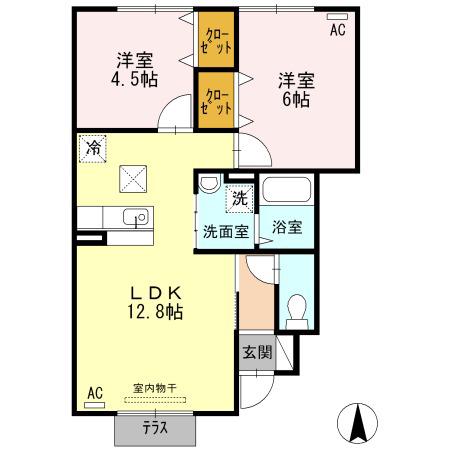 シャルムドミールA棟(2LDK/1階)の間取り写真