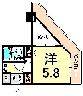メインステージ武庫川(1K/8階)の間取り写真