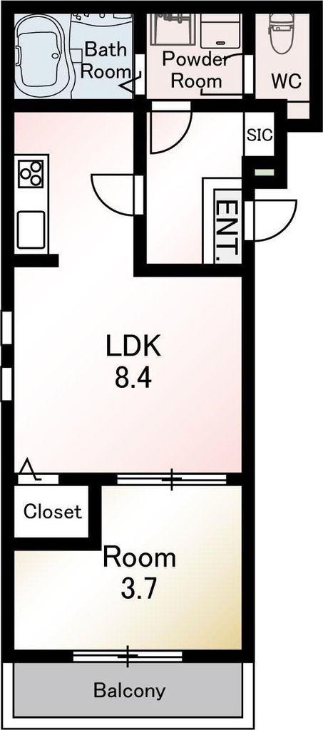 ココアス戸畑(1LDK/1階)の間取り写真