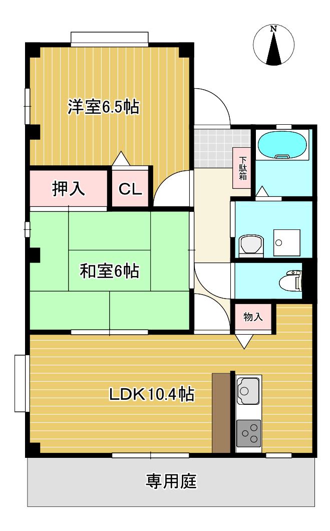 フォブールひうち(2LDK/1階)の間取り写真