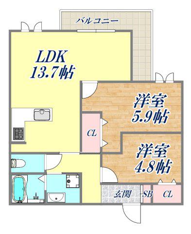 FIELD COURT(2LDK/3階)の間取り写真