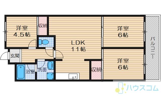 ヴィラナリー摂津(3LDK/1階)の間取り写真