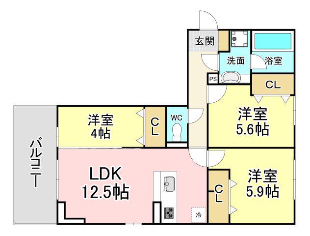 アークパルシモン(3LDK/3階)の間取り写真