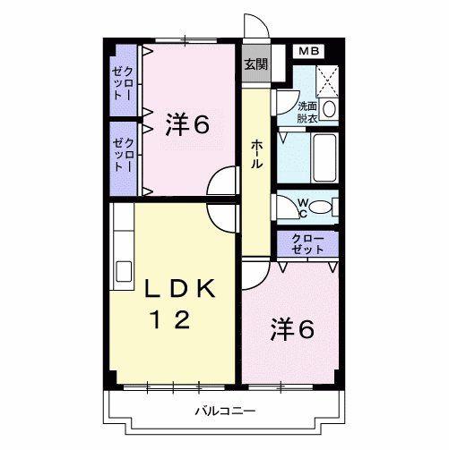 セゾン八尾東(2LDK/1階)の間取り写真