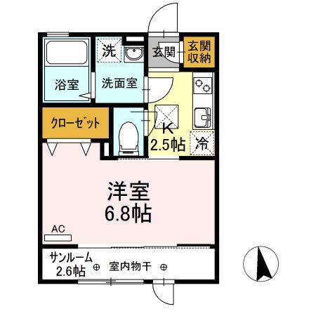 ベルティックII(1K/1階)の間取り写真