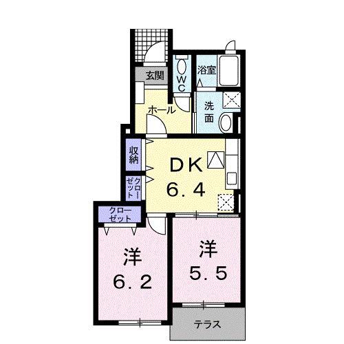 クレメント大江(2DK/1階)の間取り写真