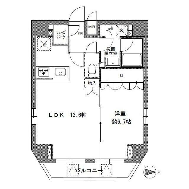 LA VITA新御徒町(1LDK/8階)の間取り写真