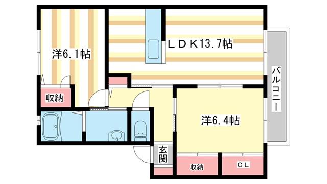 サンハイツ旭 A(2LDK/1階)の間取り写真