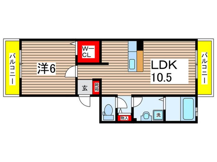 ジュヴァンセル B棟(1LDK/2階)の間取り写真