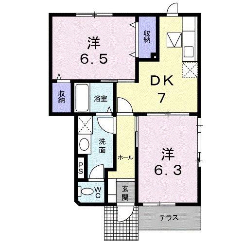 エクセルハイムIII(2DK/1階)の間取り写真