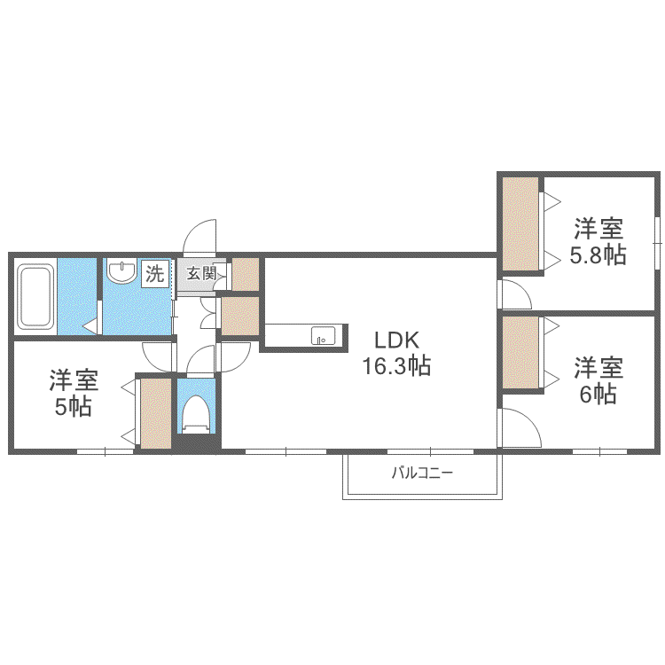 ZABO HILLS 手稲(3LDK/3階)の間取り写真