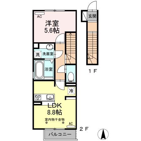 D-ROOM西之島(1LDK/2階)の間取り写真