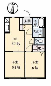 S・T大高 B(2DK/2階)の間取り写真