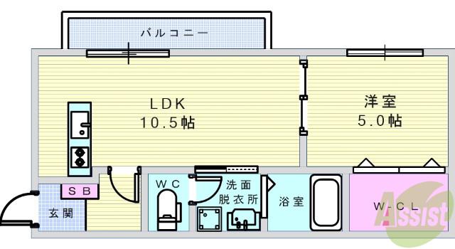 HERBE豊中曽根(1LDK/3階)の間取り写真