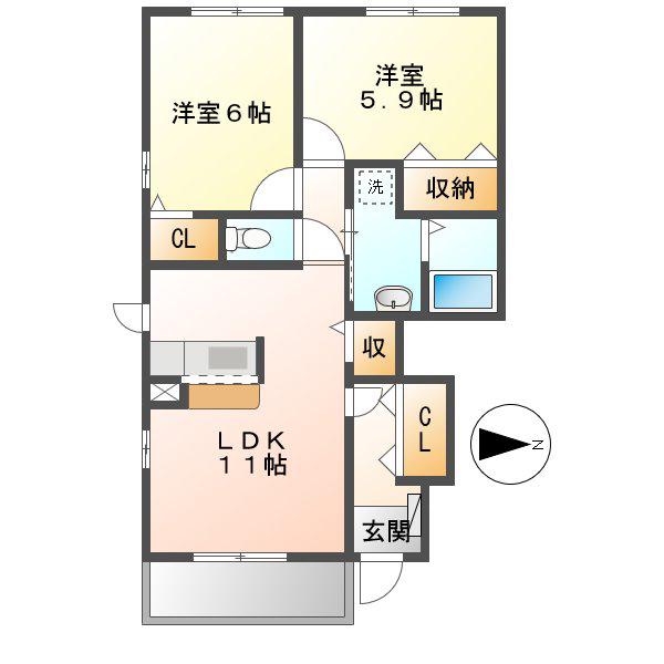グラシオッソII(2LDK/1階)の間取り写真