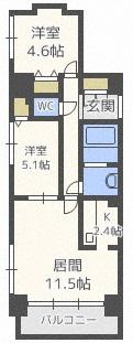 ビッグパレス南4条(2LDK/8階)の間取り写真