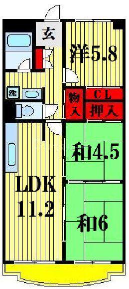 新松戸ファミールハイツ1号棟(3LDK/6階)の間取り写真