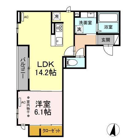 ディアコート上杉(1LDK/2階)の間取り写真
