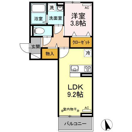 ボヌールH(1LDK/3階)の間取り写真