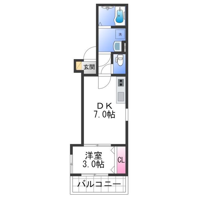 ジーメゾン岸和田春木(1DK/2階)の間取り写真