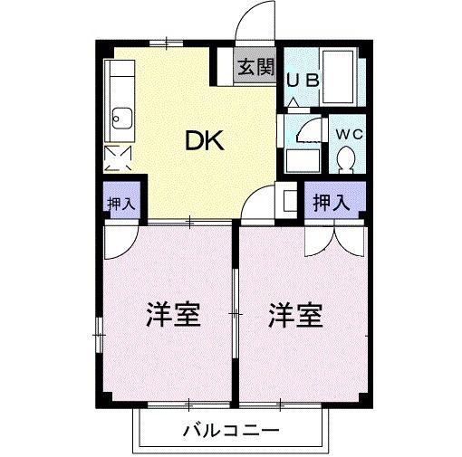 ドミール引野A(2DK/1階)の間取り写真