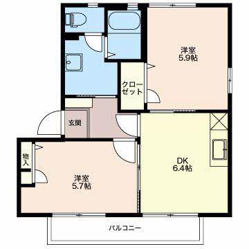 PLAT RIZIERE A棟(2DK/2階)の間取り写真