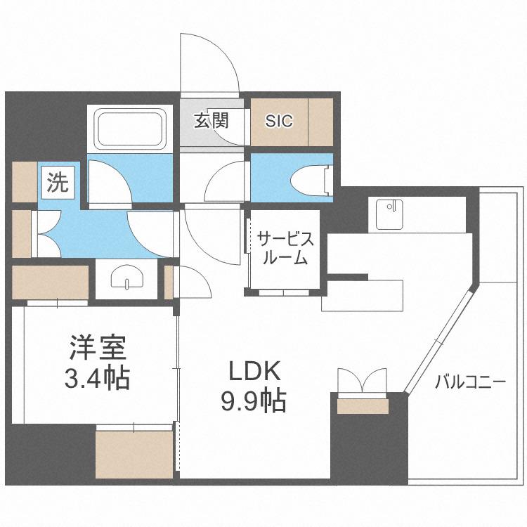 エスリードコート堺筋本町(1LDK/10階)の間取り写真