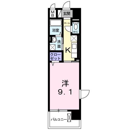 エスポワール南林間(1K/4階)の間取り写真