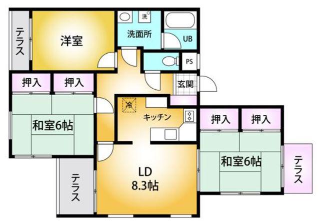 多摩平グリーンコーポ(3LDK/1階)の間取り写真