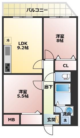 リアライズ今里南(2LDK/8階)の間取り写真