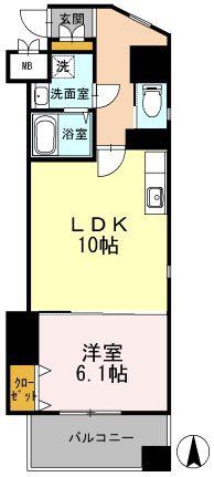 カスタリア志賀本通(1LDK/13階)の間取り写真